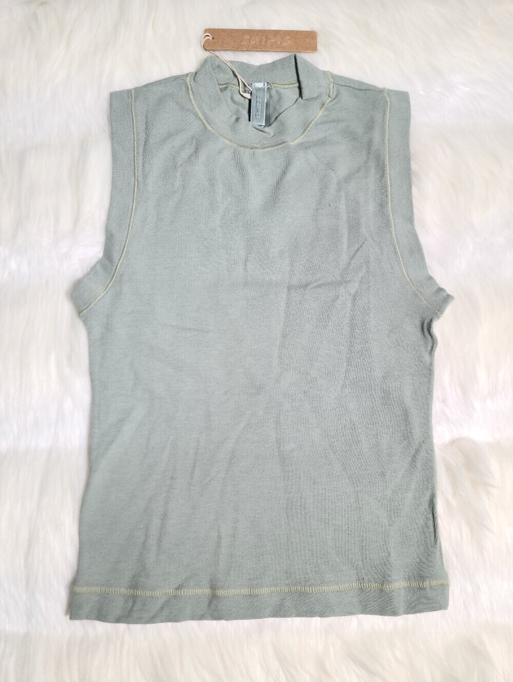 SKIMS Cotton Jersey Mock Neck Tank Green Mineral Women XXS NEW